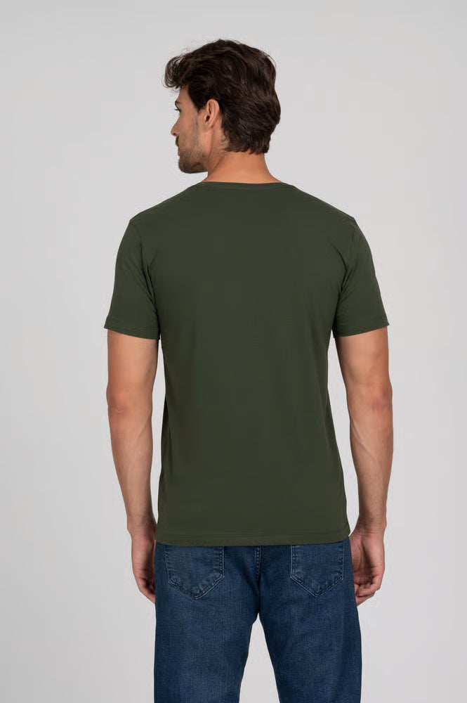 Camiseta Manga Curta Henley Smart Algodão Egípcio Verde