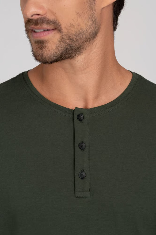 Camiseta Manga Curta Henley Smart Algodão Egípcio Verde
