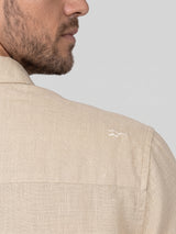 Camisa Social Linho Puro Manga Curta Bege