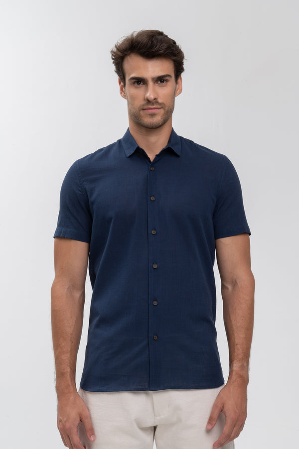 Camisa Social Manga Curta Cotton Sub Marinho