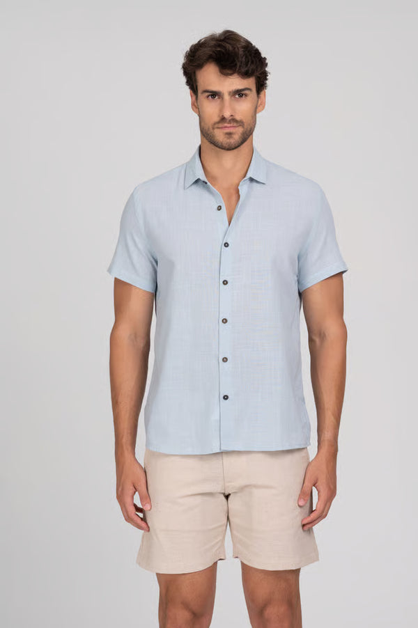 Camisa Social Manga Curta Cotton Sub Azul Claro