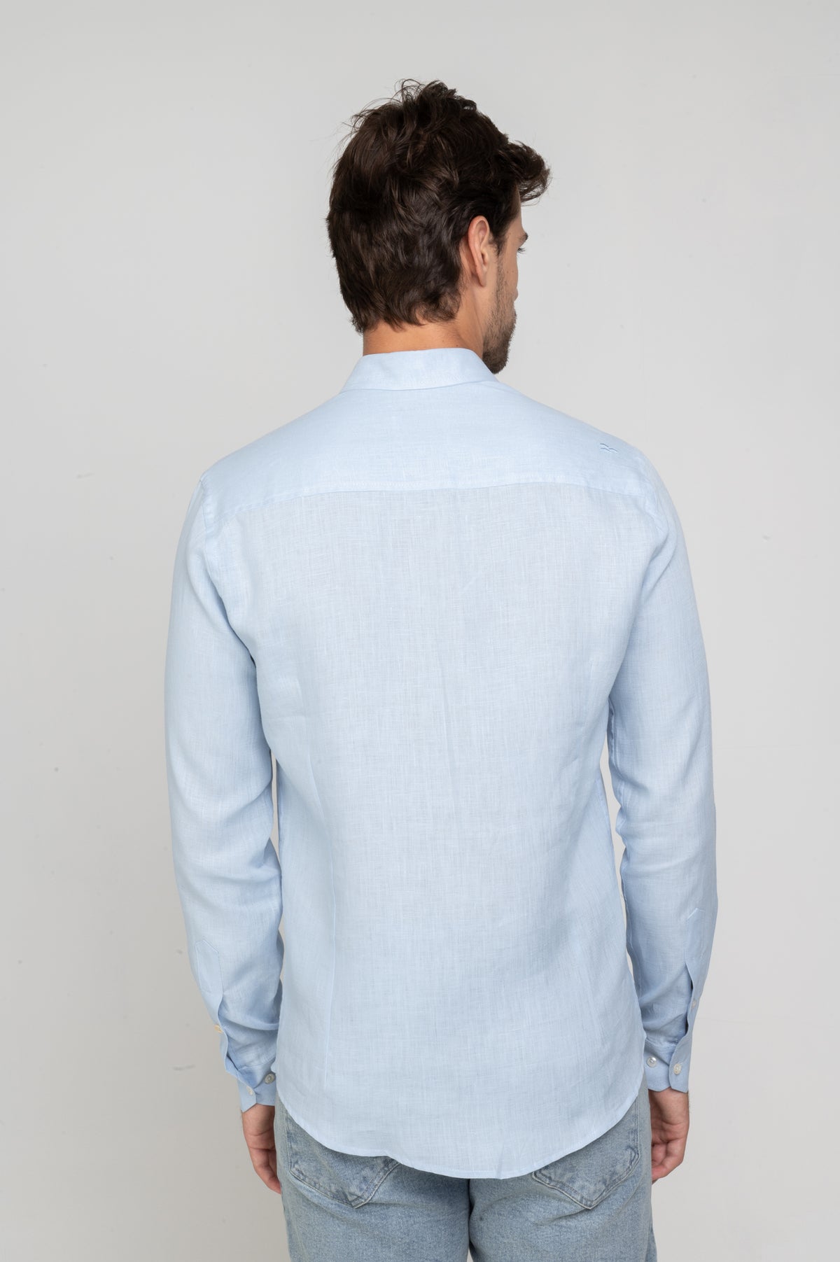 Camisa Social Manga Longa Linho Puro Azul Claro