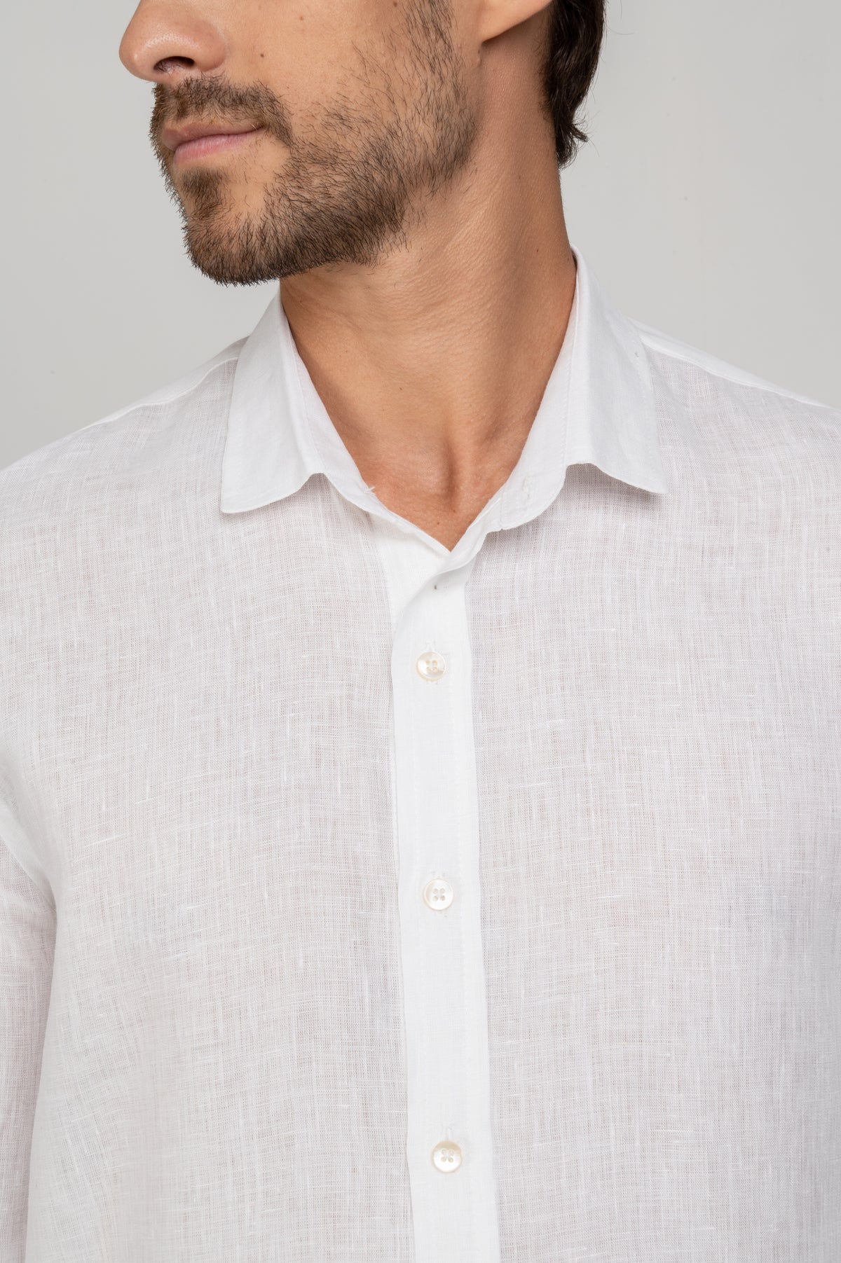 Camisa Social Manga Longa Linho Puro Branco