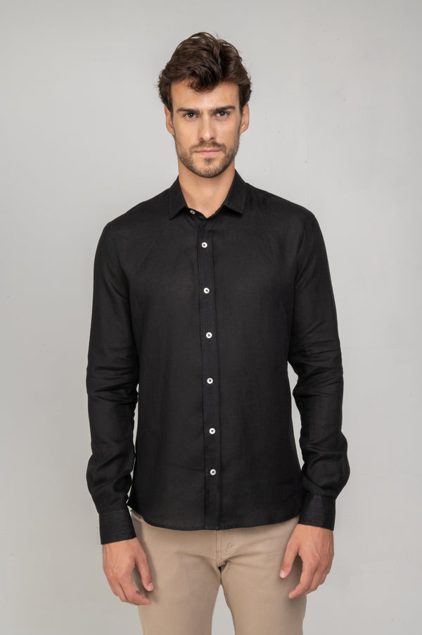 Camisa Social Manga Longa Linho Puro Preto
