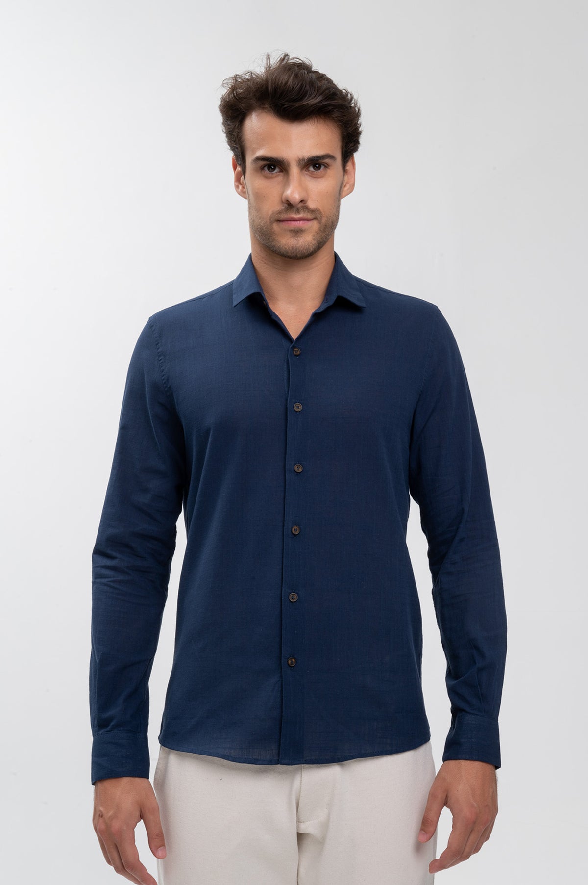 Camisa Social Manga Longa Cotton Sicilia Azul Marinho