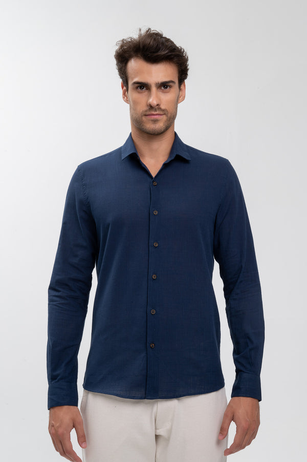 Camisa Social Manga Longa Cotton Sicilia Azul Marinho