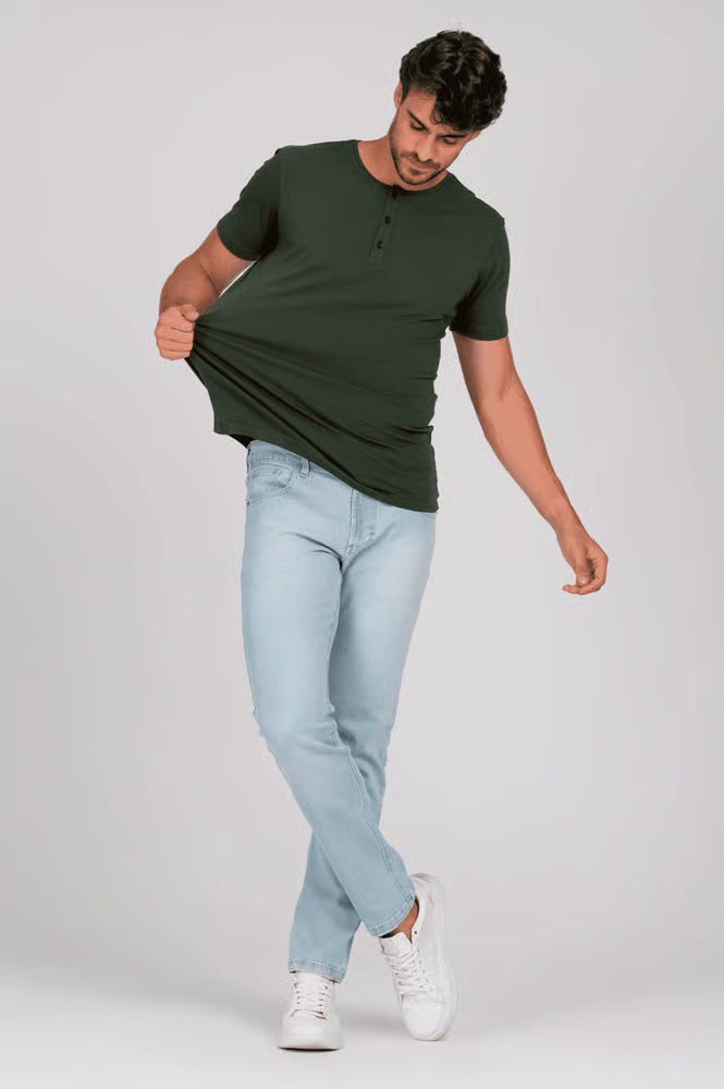 Camiseta Manga Curta Henley Smart Algodão Egípcio Verde