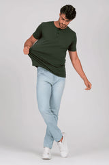 Camiseta Manga Curta Henley Smart Algodão Egípcio Verde