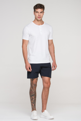 Camiseta Manga Curta Henley Smart Algodão Egípcio Branco
