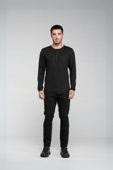Camiseta Henley Manga Longa - Preto