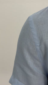 Camisa Social Linho Puro Manga Curta Azul Claro