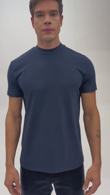 Camiseta Gola Média Algodão Egípcio Duplo Azul Marinho