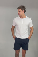 Camiseta Manga Curta Henley Smart Algodão Egípcio Branco