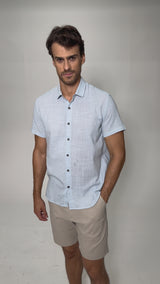 Camisa Social Manga Curta Cotton Sub Azul Claro