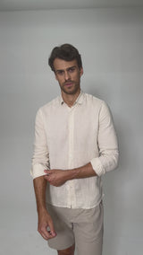 Camisa Social Manga Longa Linho Puro Branco